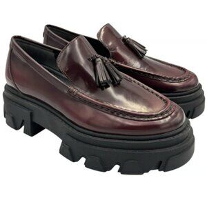 Sam Edelman Burgundy Leather Mega Lug Tailored Chunky Platform Loafers
